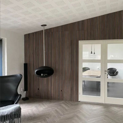 21mm Wooden Slat Acoustic Panel With PET And Veneer Akupanel For Office Home