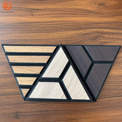 PVC wood-grain veneer V-shaped grooved Triangle sound-absorbing wall panel Customized graphics